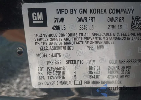 2019 Buick Encore Fwd Preferred из США, поврежденный, VIN KL4CJASBXKB701970